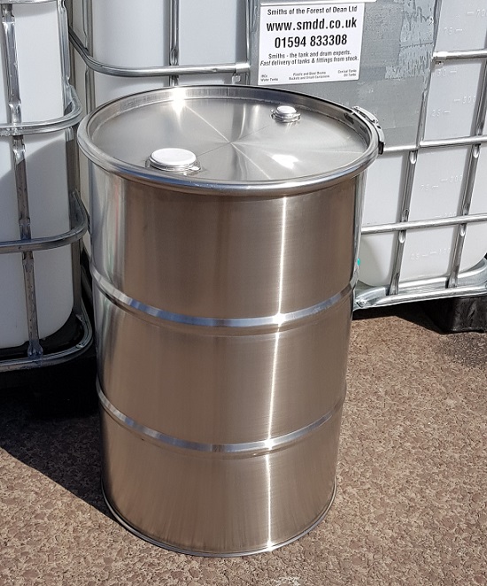 Stainless Steel Drum, new 110 litre clamp top with 2 bungs - Smiths of the  Forest of Dean